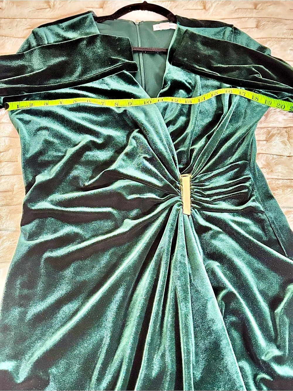 Calvin Klein Velvet V-Neck Faux-Wrap Sheath Dress Malachite Size 12 - Picture 3 of 7
